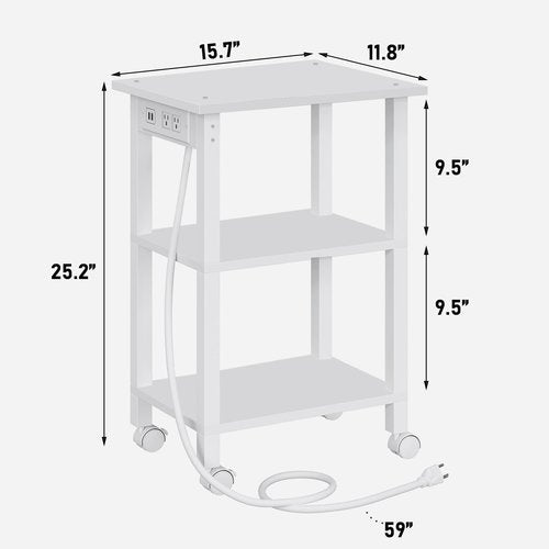 TUTOTAK 3 Tier Printer Stand, Rolling Printer Cart with Power Outlets and USB Ports, Mobile Printer Table with Wheels, for Under Desk, Office, Home, White PS02BW001