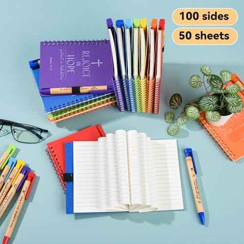 28 Sets of Multicolored Christian Prayer Journals in Bulk small notepad 5.43¡± x 4.33¡± Spiral Notebooks with Matching Pens - Christmas Gifts,Church Members & Bible Study Groups
