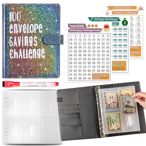 LXWHYP Black Money Saving Challenge Binder with 100 Envelopes, Organization & Goal Tracker