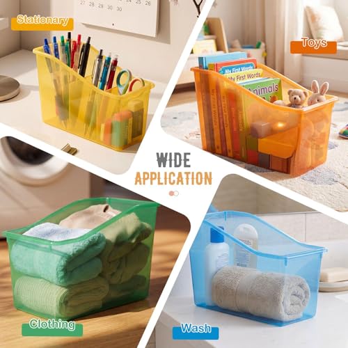 Geetery 12 Pcs Translucent Pastel Plastic Book Bins for Classroom & Organization