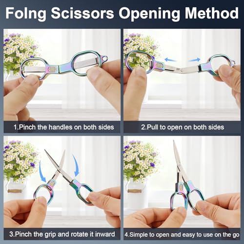 BSADIY Colored Mini Folding Stainless Steel Badge Scissors with Keychains - 2 Pack
