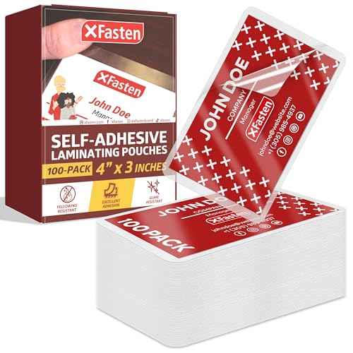 XFasten Self Seal Laminating Pouches Business Card Size 4-Inch x 3-Inch 100-Pack, 10 Mil Business Card Laminating Pouches Non-Yellowing Self Sealing Laminating Sheets Business Card Size