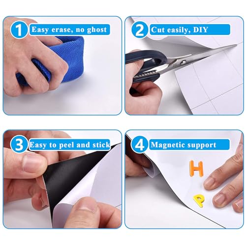 White Board Sticker Adhesive Backing, 24" x 36" Magnetic Dry Erase Board Contact Paper Stick on Wall, Whiteboard Sheet for Teacher Kids Classroom, Include Markers, Eraser with Magnet