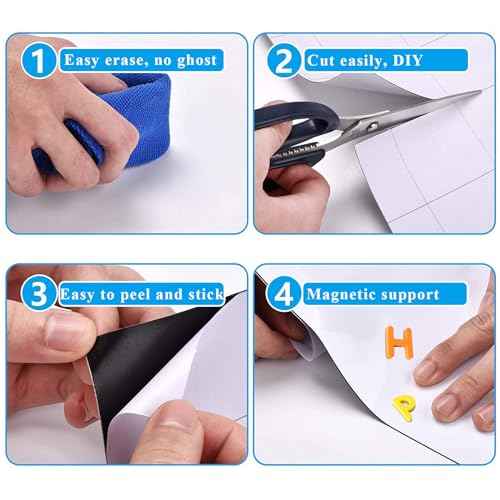 White Board Sticker Adhesive Backing, 16" x 24" Magnetic Dry Erase Board Contact Paper Stick on Wall, Whiteboard Sheet for Teacher Kids Classroom, Include Markers, Eraser with Magnet