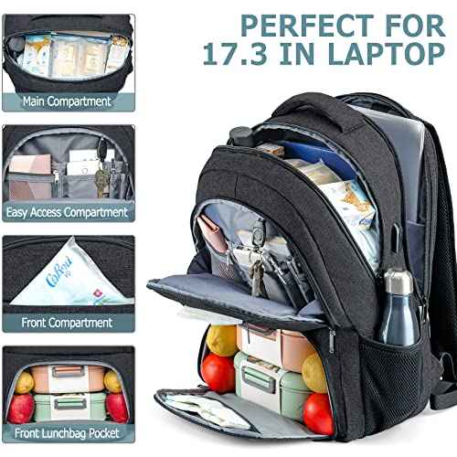 Lunch Backpack, Insulated Cooler Lunch Bag Backpack, Large School Backpacks for Teen Boys Water Resistant Back Pack Gift for Men Fit 17 Inch Laptop,