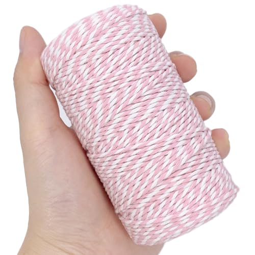 Leecogo Cotton Twine Pink & White 2mm x 328ft – Gift Wrap String, DIY Craft, Kitchen Use