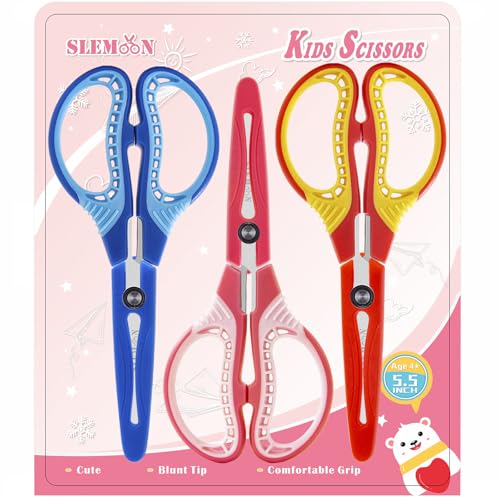 SLEMOON Kids Safety Scissors 6'' Blunt Tip 3-Pack for Ages 6+ Pink/Red/Blue