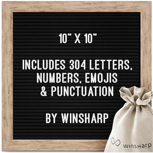 Winsharp 10x10 Black Felt Letter Board with Wooden Frame & White Letters