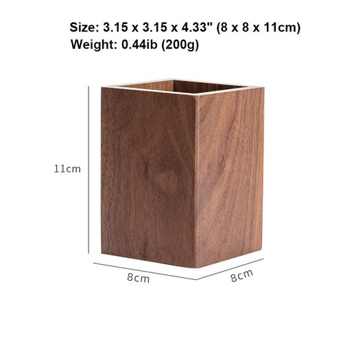 Sokelinn-six Wood Pen Holder for Desk, Natural Black Walnut Handwork Organizer Stand for Pencils Make up Brushes Stationery Office School Desktop Decor Use (Square)