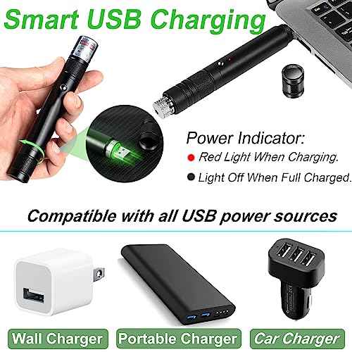 Green Laser Pointer High Power, USB Rechargeable Green Laser High Power Pointer Long Range Laser Pointer Laser Light Pointer for Presentations