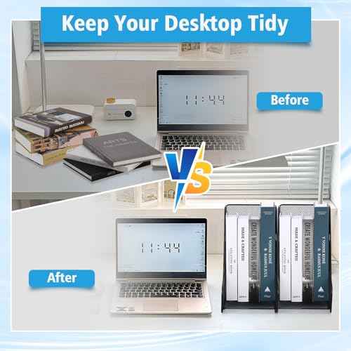 2 Pack Large Binder Folder Holder for Desk Metal Mesh Magazine File Holder Black Vertical File Storage Desktop Binder Organizer Desk Folder Organizer for 3Inch 4Inch 5Inch Binder 10" L x 6" W x 11" H