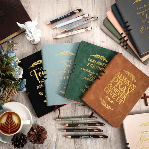 Fulmoon 20 Pcs Christian Notebooks and Inspirational Pens Bible Verse Prayer Journal Religious Scripture Christmas Gifts A5 Leather Notebooks for Student Men Women Church Group Pastor
