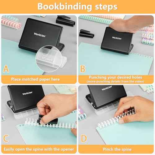 Binding Machine for Planner£º WORKLION Metal 10 Hole Punch&Multi Color 30 Hole Loose Leaf Binder Rings(10 pcs) for Making 26 Holes on B5 Paper, 30 Holes on A4, 20 Holes on A5 Book, Black