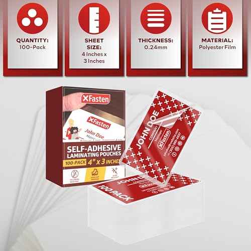 XFasten Self Seal Laminating Pouches Business Card Size 4-Inch x 3-Inch 100-Pack, 10 Mil Business Card Laminating Pouches Non-Yellowing Self Sealing Laminating Sheets Business Card Size