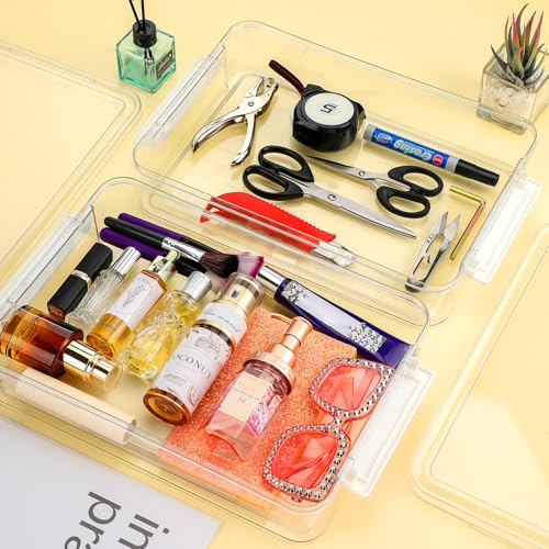 Leinuosen 3 Pcs 6 Qt Clear Plastic File Storage Boxes with Latches & Lids 9 x 13 Stackable Portable Project Case Storage Bins Certificate Organizer Container for A4 Paper School Supplies