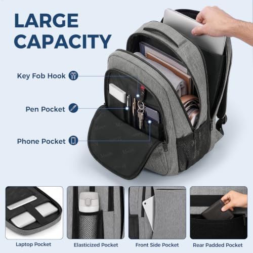 MATEIN Grey 15.6 Inch Travel Laptop Backpack with Organized Compartments