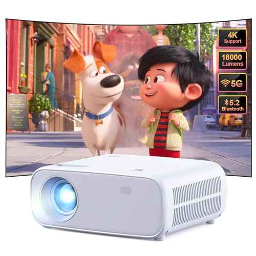 Projector with WiFi and Bluetooth, Native 1080P Portable Projector, 500 ANSI Outdoor Mini Projector Home Theater, Compatible with HDMI/USB/AV/Smartphone/TV Box/Laptop,Grey