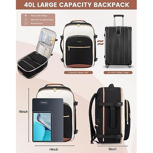 LOVEVOOK Large Travel Backpack for Women & Men, 40L Carry on Backpack for Airplanes, TSA Personal Item Travel Bag fits 17" Laptop, Waterproof Travel Essentials Airline Approved with 3 Packing Cubes