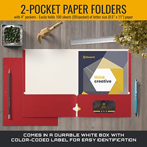 Better Office Products Red Two Pocket Portfolio Folders – Letter Size, 50-Pack