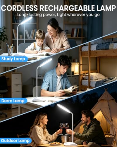 DEEPLITE White Battery-Powered LED Desk Lamp, Cordless & Dimmable, Portable Table Light for Study & Home Office - 1 Pack