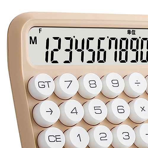 POCREATION Large LCD Display Big Button Calculator, 12 Digit Desktop Calculator with Anti Slip Bottom Pad, Removable Keycaps, Auto Shutdown, Suitable for Office School Home (Milk Tea Color)
