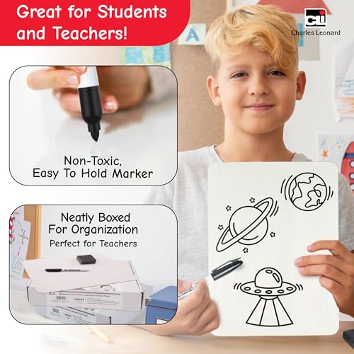 Charles Leonard Dry Erase Lapboard Class Pack, Includes 12 each of Whiteboards, 2 Inch Felt Erasers and Black Dry Erase Markers (35036), 12 Sets