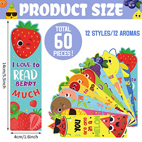 Fainne 60 Pcs Fruit Scented Bookmarks for Kids - Scratch & Sniff Fruit Design