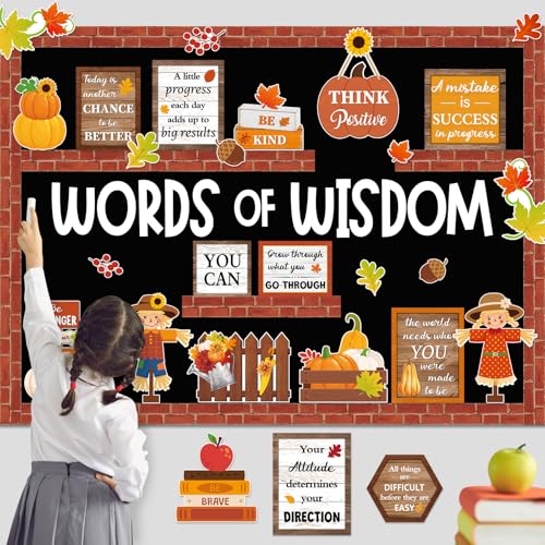 57 Pcs Fall Bulletin Board Set Inspirational Flower Bulletin Board Decoration Positive Cutout Classroom Decoration for Autumn School Office Home Teacher Classroom Wall Supplies