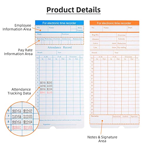 TooCust 100-Piece Monthly Employee Time Cards - 2-Sided, Blue/Orange, 7-3/8 x 3-3/8 Inch, Includes Variation of THIS listing