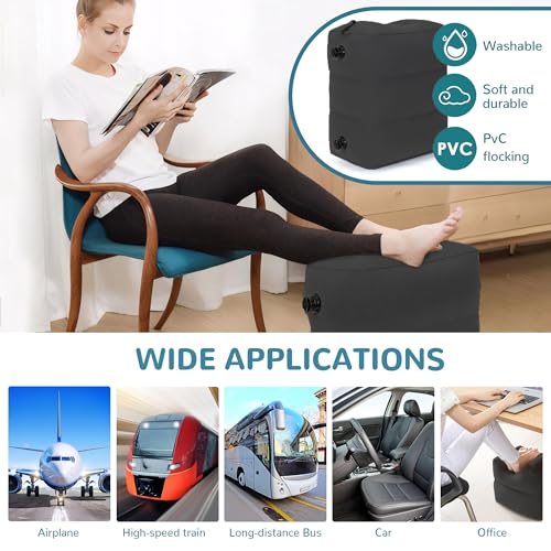 RISEPRO Adjustable 3-Layer Inflatable Travel Foot Rest Pillow - Black, 1 pc
