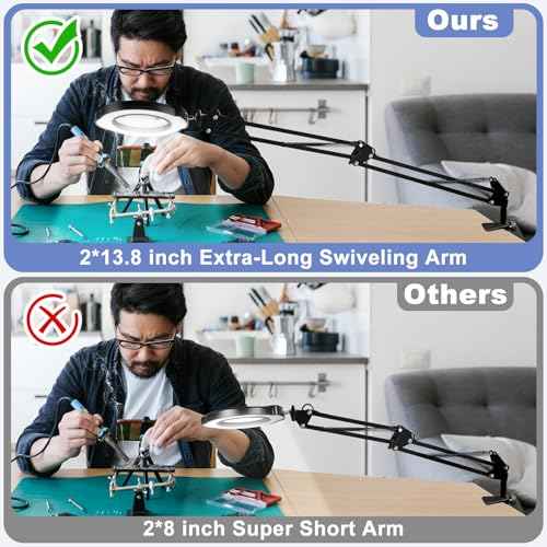 15X Magnifying Glass with Light and Clamp, Lighted Magnifying Glass Desk Lamp LED Magnifier Lamp with Light and Clamp 5 Color Mode 10 Brightness Dimmable Magnifier Lamp for Reading Close Work Craft