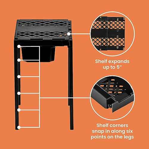 LockerMate Adjust-A-Shelf Locker Shelf & Organizer, Extends to Fit Your Locker, Includes Storage Drawer, Black