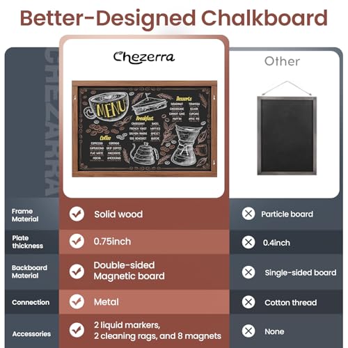 2-in-1 Double-Sided Magnetic Chalkboard 24"x16", Chalk Calendar Board & Large Blackboard for Kitchen & Home Decor, Schedule, Menu, Back-to-School Gift - Hanging Chalk Board with 2 Liquid Pens, Brown