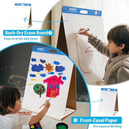 AFMAT 2-Pack Tabletop Sticky Easel Pad & Dry Erase Board 20x23in - Portable Presentation Stand for Teachers & Kids Doodling, Model 2