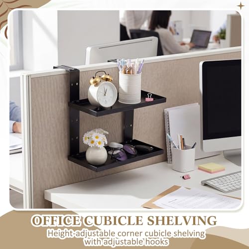 BrightRow 2-Tier Square Shelf with Adjustable Hooks - Large Cubicle Organizer