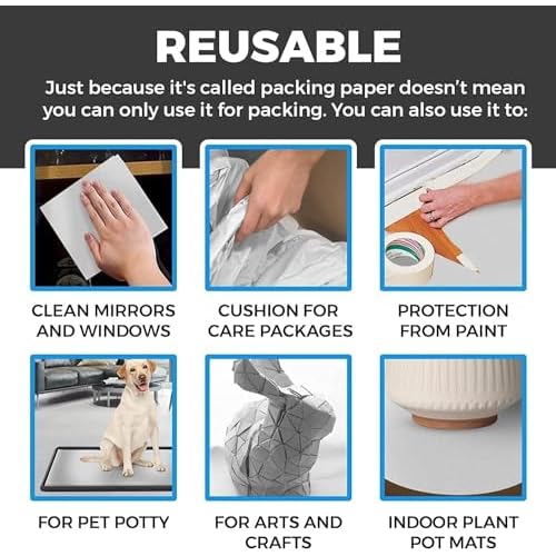 100 Sheets Packing Paper for Moving, Newsprint Paper for Packing Wrapping, Wrapping Paper for Packaging Glasses Dishes - Must Have Packing Supplies for Moving Box Filler(12 * 24in)