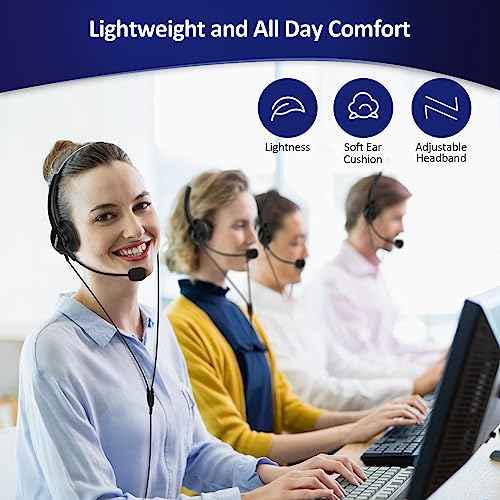 AGPtEK Upgraded Call Center Phone, Corded Telephone with Binaural Headset & Dialpad for House Call Center Office - Noise Cancellation