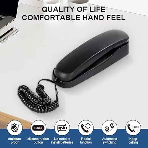 OF-990 Slimline Telephone Wall-Mountable Basic Corded Telephone No AC Power Required, Corded Home Phone Black