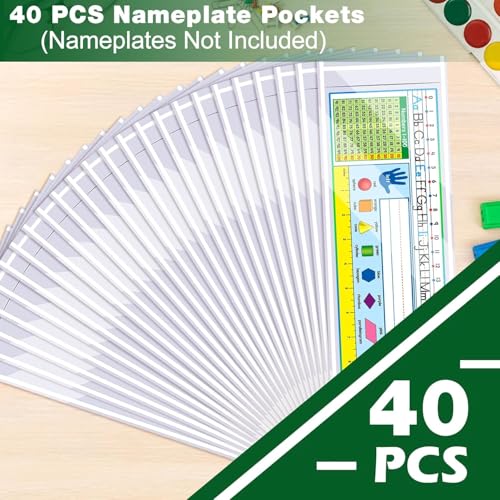 Meetory 40 Pack Upgraded 18.5 x 4.9 Inch Clear Plastic Nameplate Pockets Self-Adhesive Desk Labels