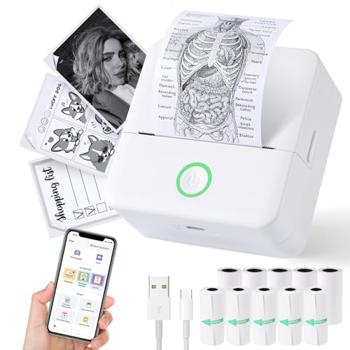 Print Pods Mini Printer, Thermal Inkless Sticker Maker with 10 Rolls Printing Paper, Pocket Printpod for phone, Impresora Port?til for Notes, Flashcards, Journal, DIY, Compatible with iOS & Android