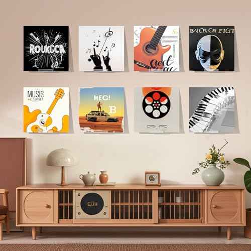 6Pcs Vinyl Record Display Shelf Wall Mount No Drill, Self Adhesive Clear Acrylic Album Holder, Invisible Floating Shelves for CD Shelf, Kids Bookshelf, Suitable for Home Office