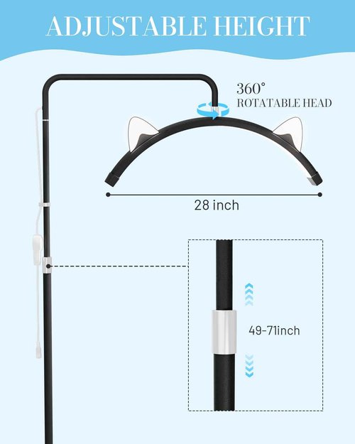 Eyelash LED Floor Lamp, Esthetician Lash Lighting for Lash Extension, Tattoo,Eyebrows,Beauty, Skincare, Reading,Studio Work,Filming Content Creation (Black)