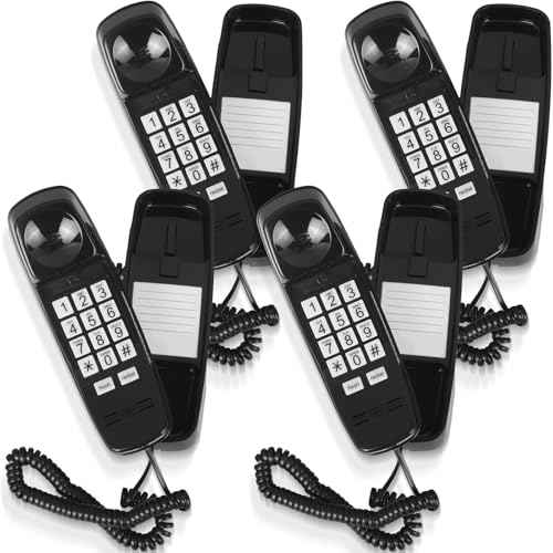 4 Pcs Wall Landline Phone with Corded Loud Volume Large Button Home Phone Classic Wall Mounted Phone Retro Visual Mini Telephone for Bathroom Kitchen Office Hotel, Black