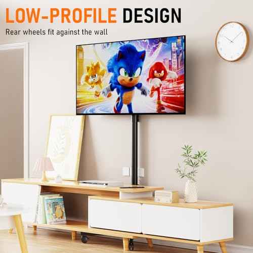 Mobile TV Cart Rolling TV Stand for 23-60 Inch LCD LED OLED Flat Curved Screens up to 88 lbs, Height Adjustable Portable TV Cart with Locking Wheels, Outdoor TV Stand Mount, Max VESA 400x400mm, Black