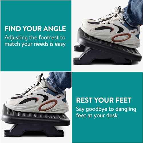 Navaris Adjustable Footrest - Under Desk Foot Rest for Office or Home - 2 Heights Adjustable with Removable Feet (10 cm and 12.5 cm) - 0 to 18 Degree Angles