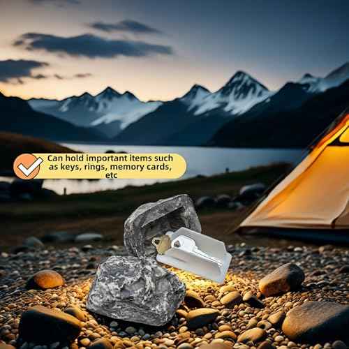 Outdoor Hidden Key Storage Rock, Gray Stone-Look, Never Locked Out! Outdoor Fake Rock Key Hider - Weatherproof Secure Cover, Holds House/Car Keys (3.1in), Realistic Hidden Key Holder for Yard Garden