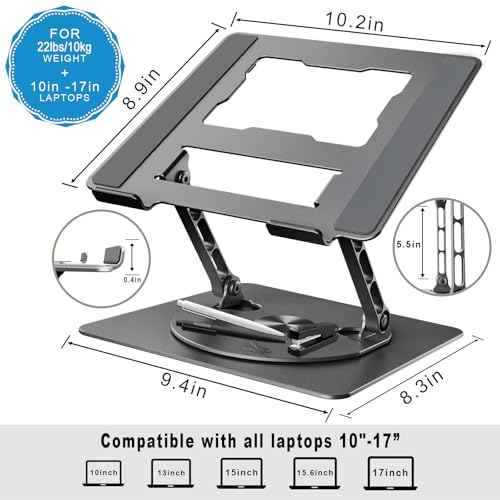 DUCHY Adjustable 360¡Æ Rotating Laptop Stand - Ergonomic, Portable, 22Lbs Heavy Duty - Compatible with MacBook Air/Pro & All 17-Inch Laptops