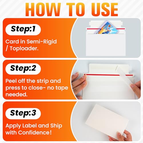 300 Pack 7x4.35 inch Rigid Trading Card Shipping Envelopes with Self-Seal Closure