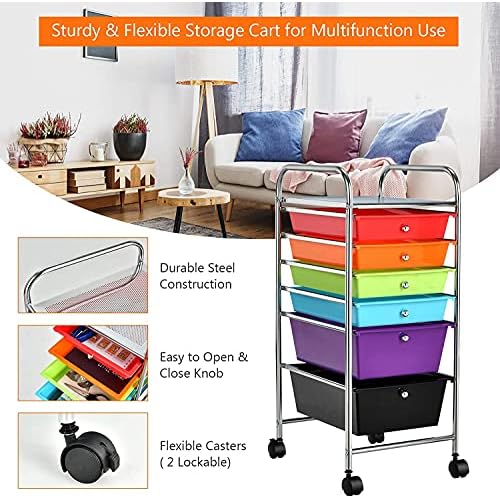 FUTADA 6 Drawers Rolling Storage Cart, Mobile Utility Cart, Sundries Storage Cart w/Lockable Casters for School, Office, Home, Barber Shop, Beauty Salon,