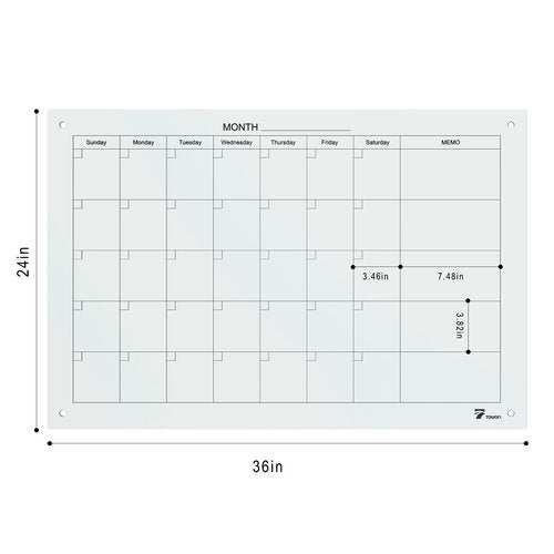 TOWON 36 x 24 Inches Tempered Glass Calendar Dry Erase Board for Wall, 3' x 2' Magnetic Whiteboard Calendar Planner for Office, Home, School Supplies, White